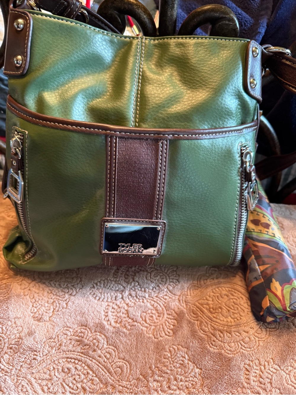 Tyler Rodan Green and Brown Leather Shoulder Bag